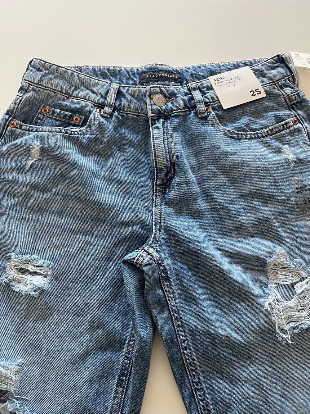 Aeropostale Womens Light Blue Relaxed Ripped Jeans